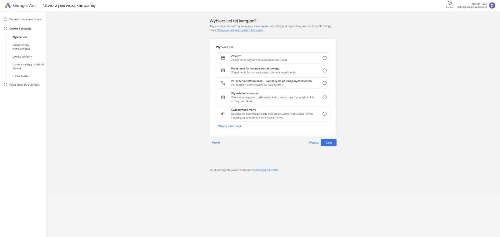Konfiguracja kampanii Google Ads