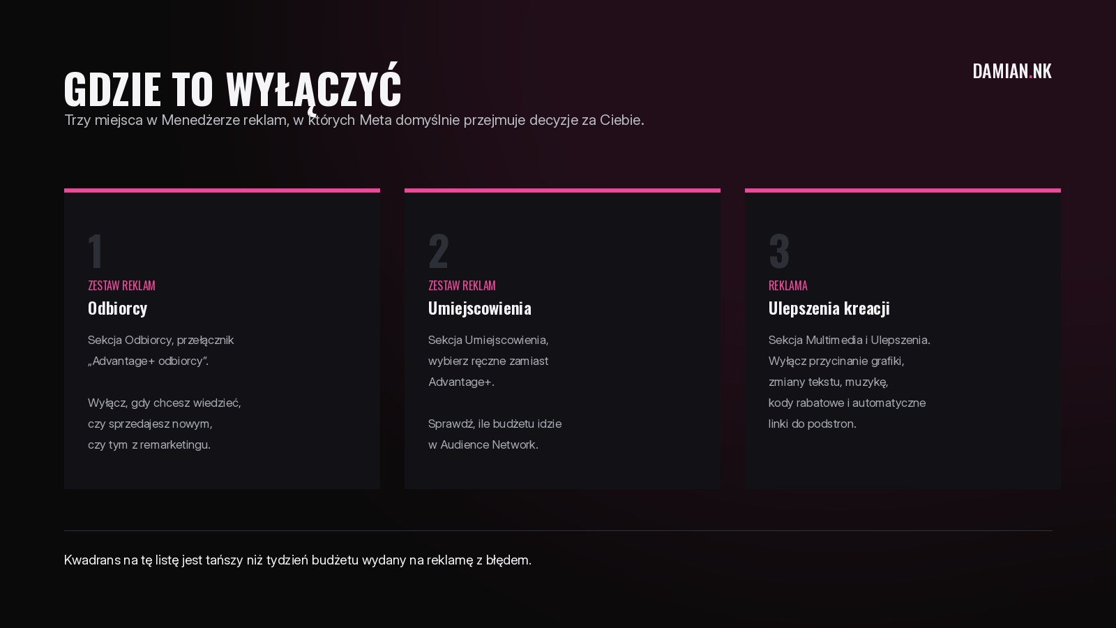 Trzy miejsca w Menedzerze reklam, w ktorych wylacza sie automaty Advantage+